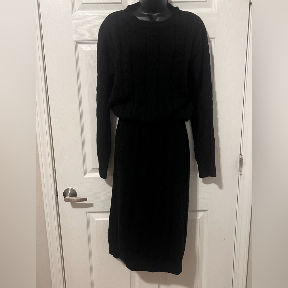 Elegant Black Cable Knit shirt and skirt
